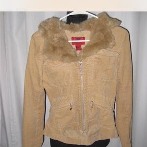 Paris Blues Camel Teddy Jacket with Faux Fur Collar
